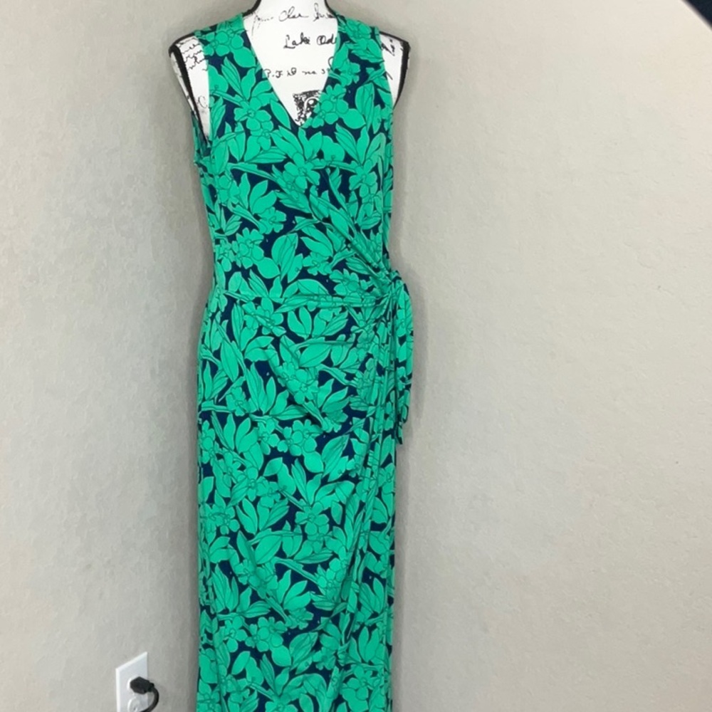 London Times Teal and Navy Floral Maxi Dress